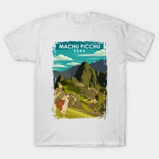 Machu Picchu Peru Vintage Minimal Retro Incan Travel Poster T-Shirt